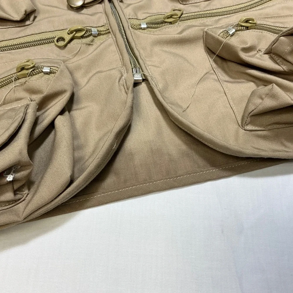 River Run Fishing Vest Utility Multi Pocket Outdoor Full Zip Beige‎ Size XL